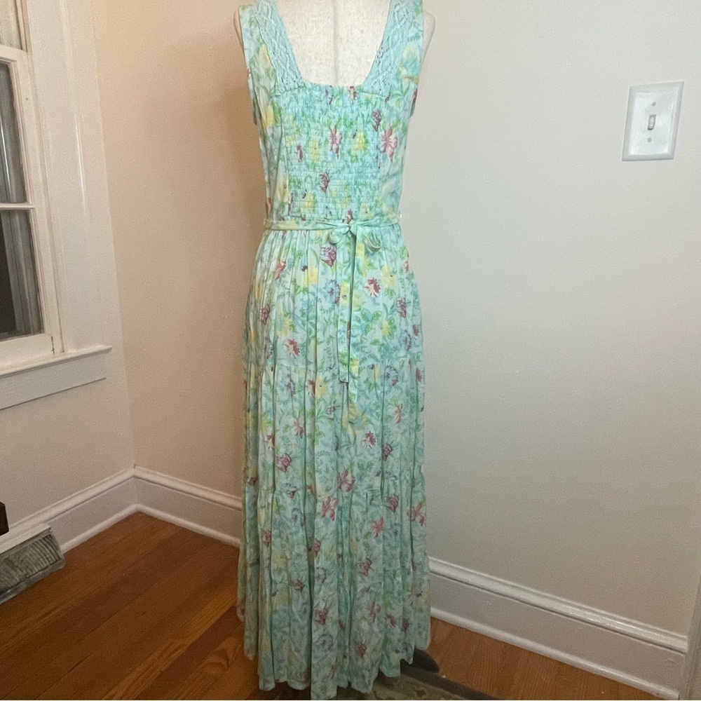 Vintage April Cornell Maxi Dress XXS Floral Crochet & Smocking Cottagecore - Picture 11 of 11
